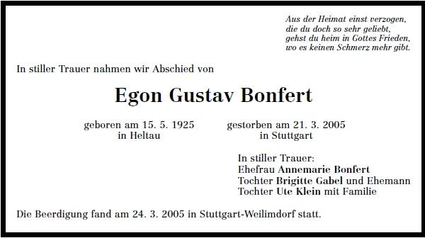 Bonfert Egon Gustav 1925-2005 Todesanzeige